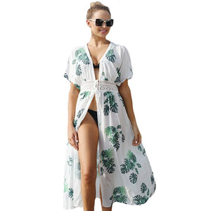 Women's Floral Kimono Cardigan Swimsuit Beach Cover Up With Open Front Dress Beachwear For Summer