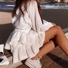 Load image into Gallery viewer, Women's High Waist A-Line Mini Skirt Summer Women Elegant White Skirts 2021 Summer Casual Lace Splice Short Holiday Short Skirt