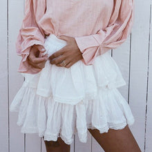 Load image into Gallery viewer, Women's High Waist A-Line Mini Skirt Summer Women Elegant White Skirts 2021 Summer Casual Lace Splice Short Holiday Short Skirt