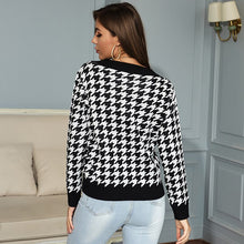 Load image into Gallery viewer, Women's Houndstooth V-Neck Knitted Sweater 2020 Autumn Winter Ladies Casual Homewear Tops Vintage New Fashion Streetwear Sweater