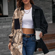 Load image into Gallery viewer, Women&#39;s Jacket Chic Splicing Jackets Leopard Print Turn-down Collar Single-breasted Pocket Casual Tops Femme Autumn Streetwear