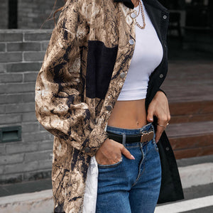 Women's Jacket Chic Splicing Jackets Leopard Print Turn-down Collar Single-breasted Pocket Casual Tops Femme Autumn Streetwear