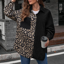 Load image into Gallery viewer, Women&#39;s Jacket Chic Splicing Jackets Leopard Print Turn-down Collar Single-breasted Pocket Casual Tops Femme Autumn Streetwear