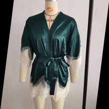 Load image into Gallery viewer, Women&#39;s Lace Belted Bathrobe Satin Kimono Bridesmaids Robe Wedding Party Dressing Gown Sexy Nightdress