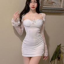 Load image into Gallery viewer, Women&#39;s Lace Patchwork Sheer Sleevest Temperament Evening Dress Summer Birthday Club Party Sexy Bodycon White Mini Dress 2023