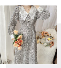 Load image into Gallery viewer, Women&#39;s Long Sleeve Floral Chiffon Dress 2021 Spring Lace Turn Down Single Breasted Casual Party Dresses Female Vestidos