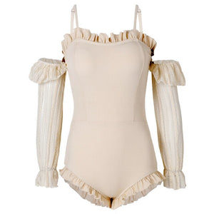 Women&#39;s Long Sleeve One Piece Swimwear Summer Beach Bathing Suit Solid Monokini V-Back Swimsuit Padded Beachwear Korea Style