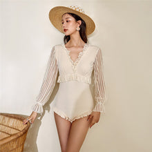 Load image into Gallery viewer, Women&#39;s Long Sleeve One Piece Swimwear Summer Beach Bathing Suit Solid Monokini V-Back Swimsuit Padded Beachwear Korea Style