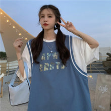 Load image into Gallery viewer, Women&#39;s Loose Fake Two Pieces Short-Sleeved T-shirt Harajuku Plus Size Summer Top Aesthetic Korean Clothes Casual Fashion Tshirt