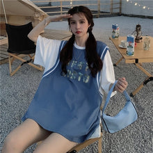 Load image into Gallery viewer, Women&#39;s Loose Fake Two Pieces Short-Sleeved T-shirt Harajuku Plus Size Summer Top Aesthetic Korean Clothes Casual Fashion Tshirt