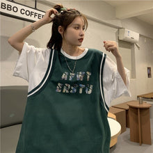 Load image into Gallery viewer, Women&#39;s Loose Fake Two Pieces Short-Sleeved T-shirt Harajuku Plus Size Summer Top Aesthetic Korean Clothes Casual Fashion Tshirt