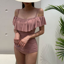 Load image into Gallery viewer, Women&#39;s One Piece Ruffle Swimwear Summer Beach Bathing Suit Solid Monokini Tummy Control Swimsuit Padded Beachwear Korea Style