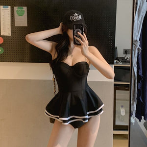 Women&#39;s One Piece Swimsuit Lace-up Solid Belly-cover Sexy Floral Fabala Bathing Suit Holiday Beach Wear Swimsuit Ladies 2023