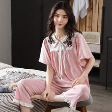Load image into Gallery viewer, Women&#39;s Pajama Set Summer Soft linen Cotton Nightwear Female Large Size XXL Short Sleeve sleepwear Set and Homewear Pajamas