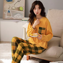 Load image into Gallery viewer, Women&#39;s Pajamas Set Fashion Plaid Cartoon Sleepwear Women Pure Cotton Long Sleeve Pijama Casual Homewear Pyjamas M L XL XXL XXXL