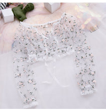 Load image into Gallery viewer, Women&#39;s Pajamas for Women Sexy White Lace Perspective Floral Embroidery Chiffon Tie Short Top Pajamas Sleepwear Pajama