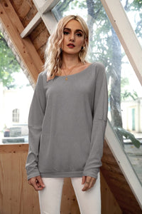 Women's Pullover Sexy Off Shoulder Bat Sleeve Threaded T-Shirt Top Solid Color Pullover Women's Leisure Long Sleeve Sweater
