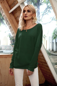 Women's Pullover Sexy Off Shoulder Bat Sleeve Threaded T-Shirt Top Solid Color Pullover Women's Leisure Long Sleeve Sweater