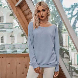 Women's Pullover Sexy Off Shoulder Bat Sleeve Threaded T-Shirt Top Solid Color Pullover Women's Leisure Long Sleeve Sweater