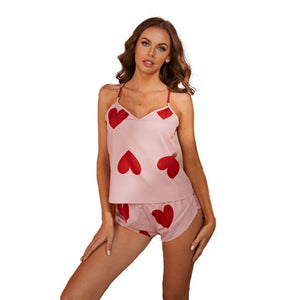 Women&#39;s Satin Nightwear Cute Cami Short Love Pajamas Set Comfy Sleepwear Vest and Pants Soft Homedress