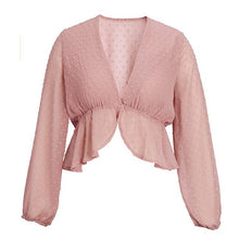 Load image into Gallery viewer, Women&#39;s Sexy Deep V-neck Chiffon Blouses Long Sleeve Dot Female Top Sweet Girls Fashion All-match Streetwear Lace Up Lady Blouse