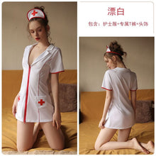 Load image into Gallery viewer, Women&#39;s Sexy Lingerie Deep V Pocket Decoration Tight-Fitting Mini Dresses Cosplay Nurse Uniform Passion Hot Erotic Uniform Suit