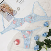 Load image into Gallery viewer, Women Sexy Lingerie Flower Embroidered Underwear Lace Bra And Thong Erotic Costumes Sensual Lingerie Bra and Thong Sets