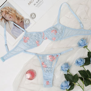 Women Sexy Lingerie Flower Embroidered Underwear Lace Bra And Thong Erotic Costumes Sensual Lingerie Bra and Thong Sets