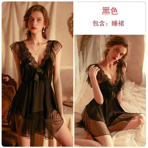 Women Sexy Lingerie Lace Nightdress Deep V Hot Thin Nightgown Home Clothing Suit Sleepwear Femme Skirt Wedding Night Underwear