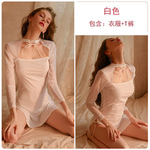Load image into Gallery viewer, Women&#39;s Sexy Nightdress Thong Suit Femme Underwear Slim Retro Strap Cheongsam-style Uniform Ice Silk Gauze Babydoll Dress Erotic