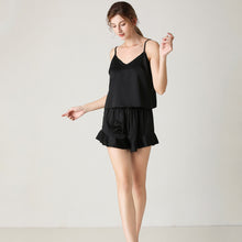 Load image into Gallery viewer, Women Sexy Silk Satin Ruffled Pajamas Sets Cami Shorts Sleepwear Home Suit