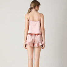Load image into Gallery viewer, Women Sexy Silk Satin Ruffled Pajamas Sets Cami Shorts Sleepwear Home Suit