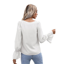 Load image into Gallery viewer, Women&#39;s Shirt 2021 Autumn New V-Neck Cut Out Lace Long Sleeve Shirt Lady&#39;s White Black OL Shirt Women Apricot Temperament Top