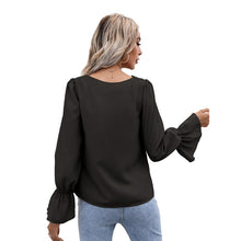 Load image into Gallery viewer, Women&#39;s Shirt 2021 Autumn New V-Neck Cut Out Lace Long Sleeve Shirt Lady&#39;s White Black OL Shirt Women Apricot Temperament Top