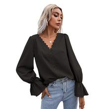 Load image into Gallery viewer, Women&#39;s Shirt 2021 Autumn New V-Neck Cut Out Lace Long Sleeve Shirt Lady&#39;s White Black OL Shirt Women Apricot Temperament Top