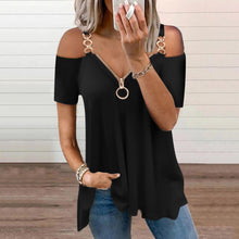 Load image into Gallery viewer, Women&#39;s Shirt Fashion V Neck Shirts Short Sleeve Solid Knit Loose Fitting Tops Loose Blouse Women Harajuku Shirts Blouse Femme