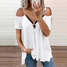 Load image into Gallery viewer, Women&#39;s Shirt Fashion V Neck Shirts Short Sleeve Solid Knit Loose Fitting Tops Loose Blouse Women Harajuku Shirts Blouse Femme