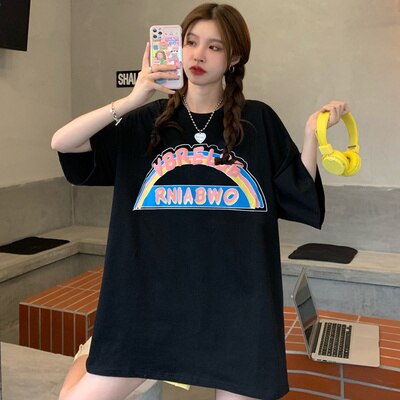 Women's Short-Sleeved T-shirt Young Girl Casual Loose Fashion Summer Top Plus Size Korean Clothes Kawaii Tee Shirt Femme 2021