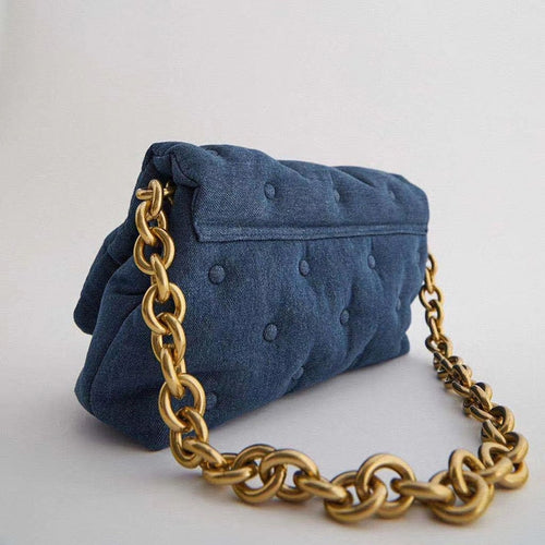 Women's Shoulder Bags 2020 Denim Quailty Thick Metal Chain Shoulder Purses And Handbag Women Clutch Bags Ladies Armpit Bag