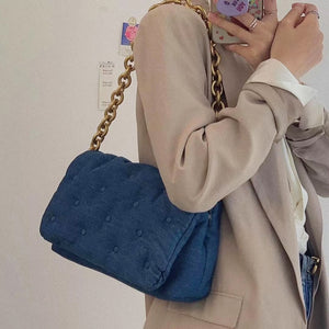 Women's Shoulder Bags 2020 Denim Quailty Thick Metal Chain Shoulder Purses And Handbag Women Clutch Bags Ladies Armpit Bag