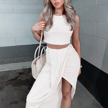 Load image into Gallery viewer, Women's Skirt Set Solid Split Pleated Folds Ladies Skirts Suit Sleeve Crop Top Elastic Waist Bottom 2021 Summer Sexy Party Tops