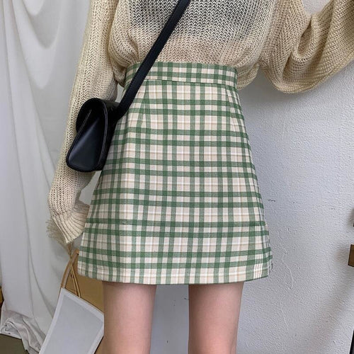 Women's Skirt Spring and Autumn  Latest A- line Sheath Skirt High Waist Slimming Cover Vintage BM Plaid Skirt Summer