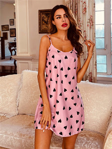 Women&#39;s Sleepwear Sexy Satin Pajama Set Pink Polka Dot V-Neck Pyjamas Sleeveless Cute Cami Top and Shorts