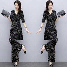 Load image into Gallery viewer, Women's Suit Casual Summer Two Piece 2021 New Fashion Slim Wide Leg Long Pant Half Sleeve Crop Top Korean Style Printed Outfits