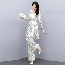 Load image into Gallery viewer, Women's Suit Casual Summer Two Piece 2021 New Fashion Slim Wide Leg Long Pant Half Sleeve Crop Top Korean Style Printed Outfits