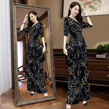 Load image into Gallery viewer, Women's Suit Casual Summer Two Piece 2021 New Fashion Slim Wide Leg Long Pant Half Sleeve Crop Top Korean Style Printed Outfits