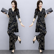 Load image into Gallery viewer, Women's Suit Casual Summer Two Piece 2021 New Fashion Slim Wide Leg Long Pant Half Sleeve Crop Top Korean Style Printed Outfits