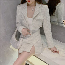 Load image into Gallery viewer, Women&#39;s Suits Winter New Fashion White Woolen Short Coat + High Waist A-Line Skirt Two-Piece Sets