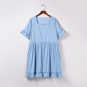 Women's Summer Fashion Denim Ruffles Short Sleeve Loose Mini Dress Women Blue Short Dress vestido de mujer платье летнее 2021