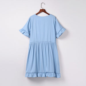 Women's Summer Fashion Denim Ruffles Short Sleeve Loose Mini Dress Women Blue Short Dress vestido de mujer платье летнее 2021